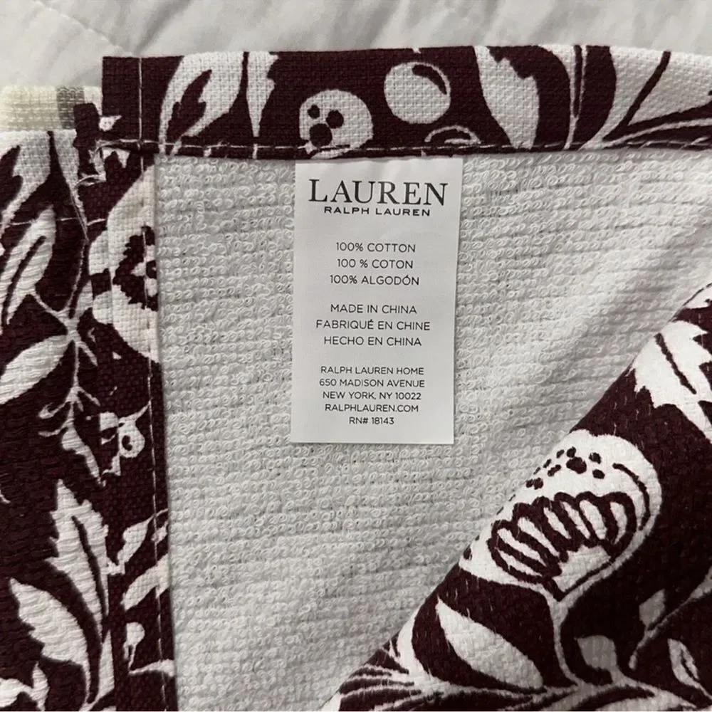 LRL Burgundy White Ivory Plaid Berry Terrycloth Cotton Dish Kitchen Towels
